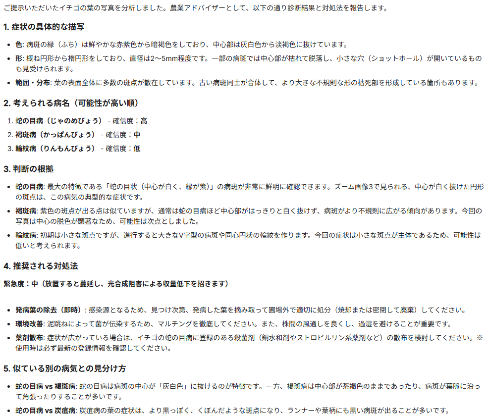 イチゴの病気診断結果
