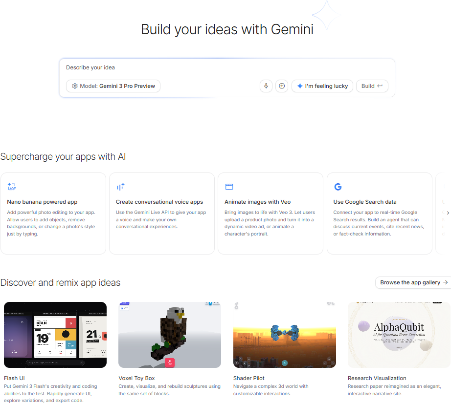 AI Studio Buildモードの画面