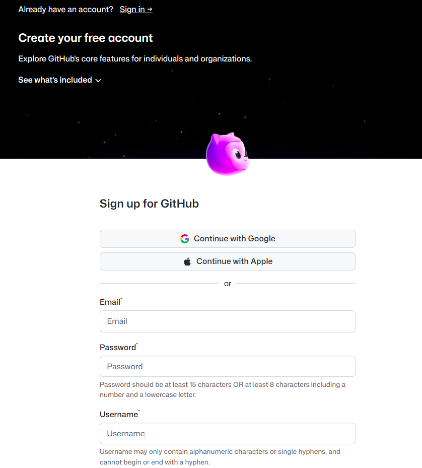 GitHubのサインアップ画面