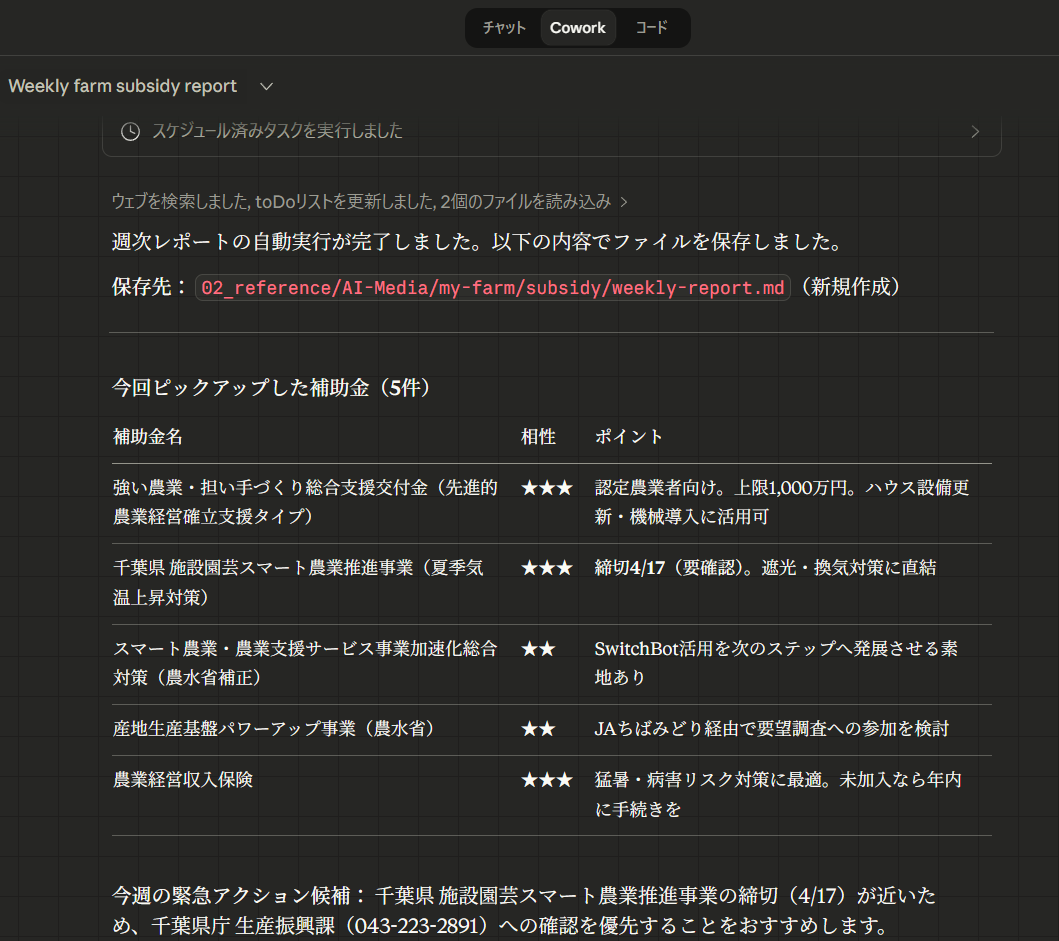 補助金レポート実行結果