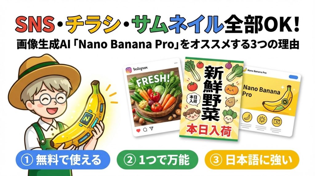 SNS・チラシ・サムネイル全部OK！画像生成AI「Nano Banana Pro」をオススメする3つの理由